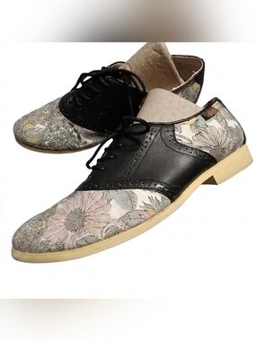 Bass Women's Thea Citrus Black Floral Oxford Lace-up Loafer Size 11 M Shoes READ